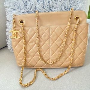 Chanel Quilted Matelasse Beige Lambskin Bag